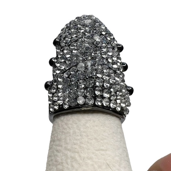 Gunmetal Gray Clear Rhinestone Articulated Hinged Knuckle Ring - Picture 9 of 11